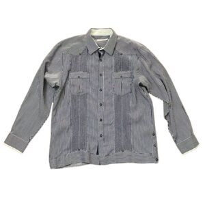 Mojito Collection Linen Blue Pinstripe Guayabera Shirt Mens Size Extra Large